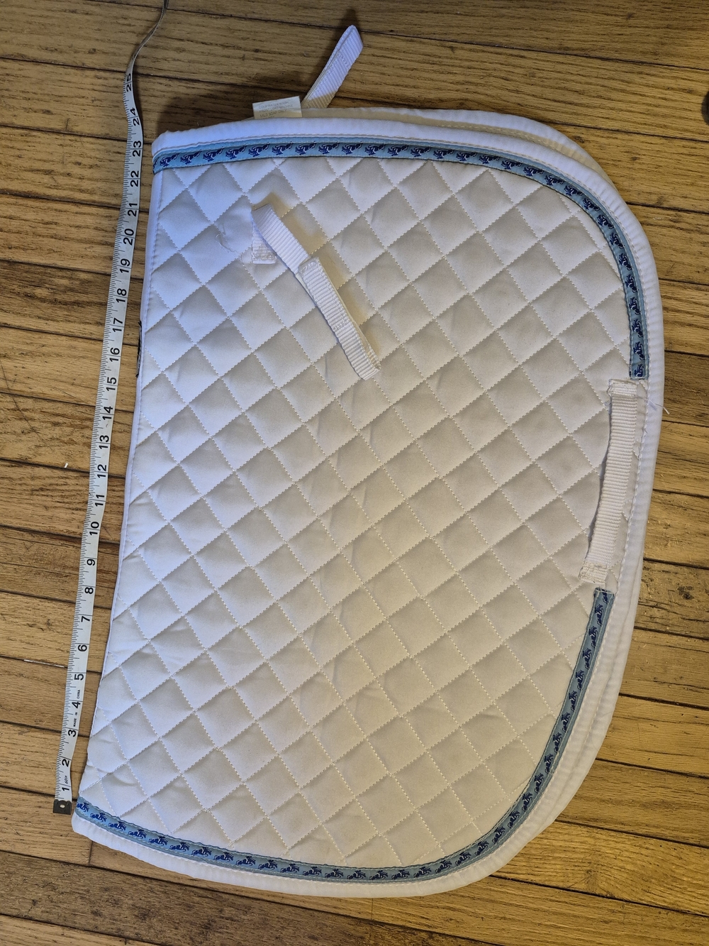 Kids White Quilted Saddle Pad with Blue Trim